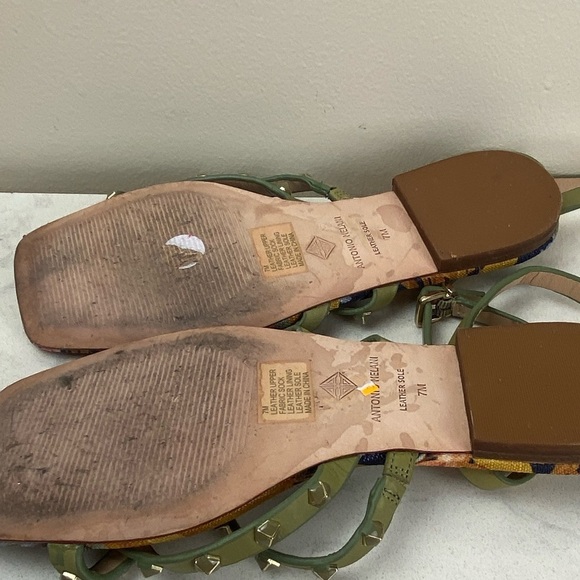 ANTONIO MELANI STAPPY STUDDED LEATHER TROPICAL GLADIATOR SANDALS - Picture 8 of 9